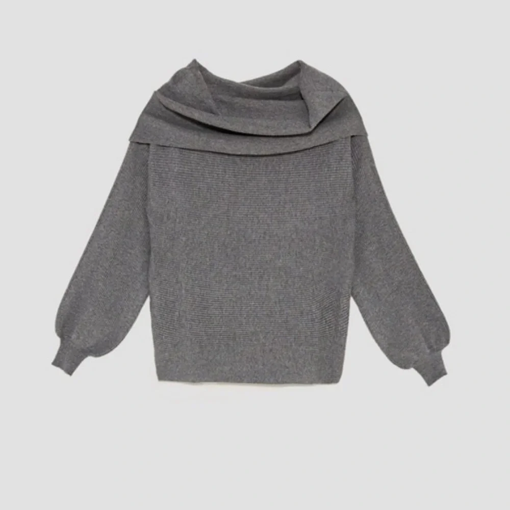 Zara Knit Off the Shoulder Grey Knit Sweater - Picture 2 of 4